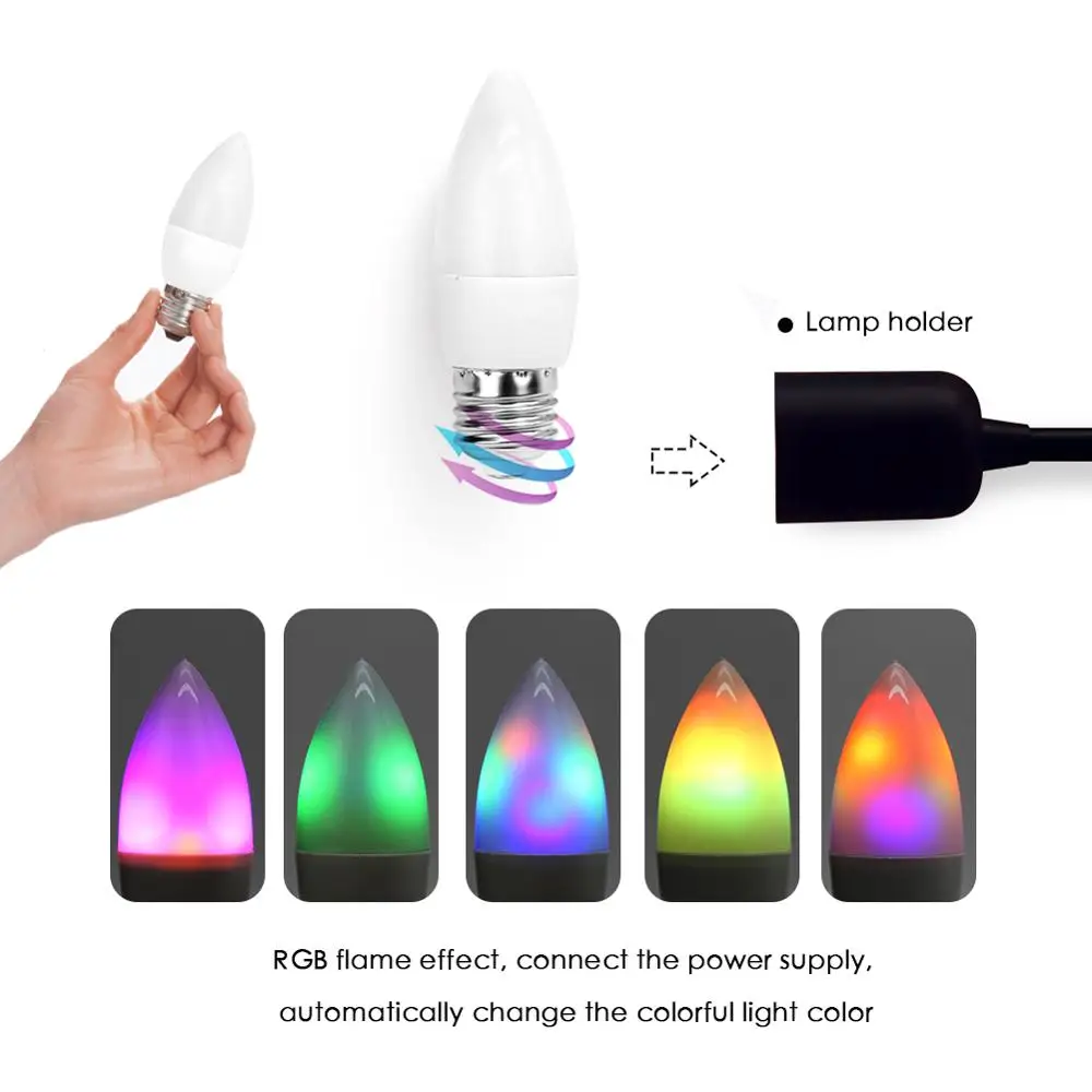 Светодиодный светильник в форме свечи E27 E14 E12 с эффектом пламени RGB ing Bombillas 3 Вт 110 В