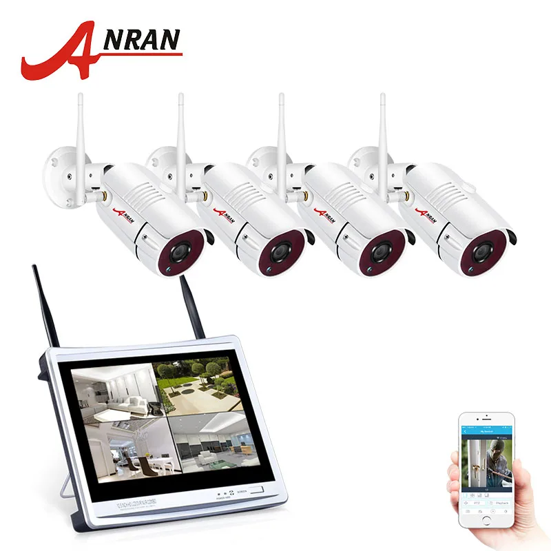 Белый ANRAN wifi 2MP 12 дюймов ЖК-экран NVR комплект система камер домашней безопасности сетевая ip-камера ночного видения Видео Surveillace Kit - Цвет: Белый