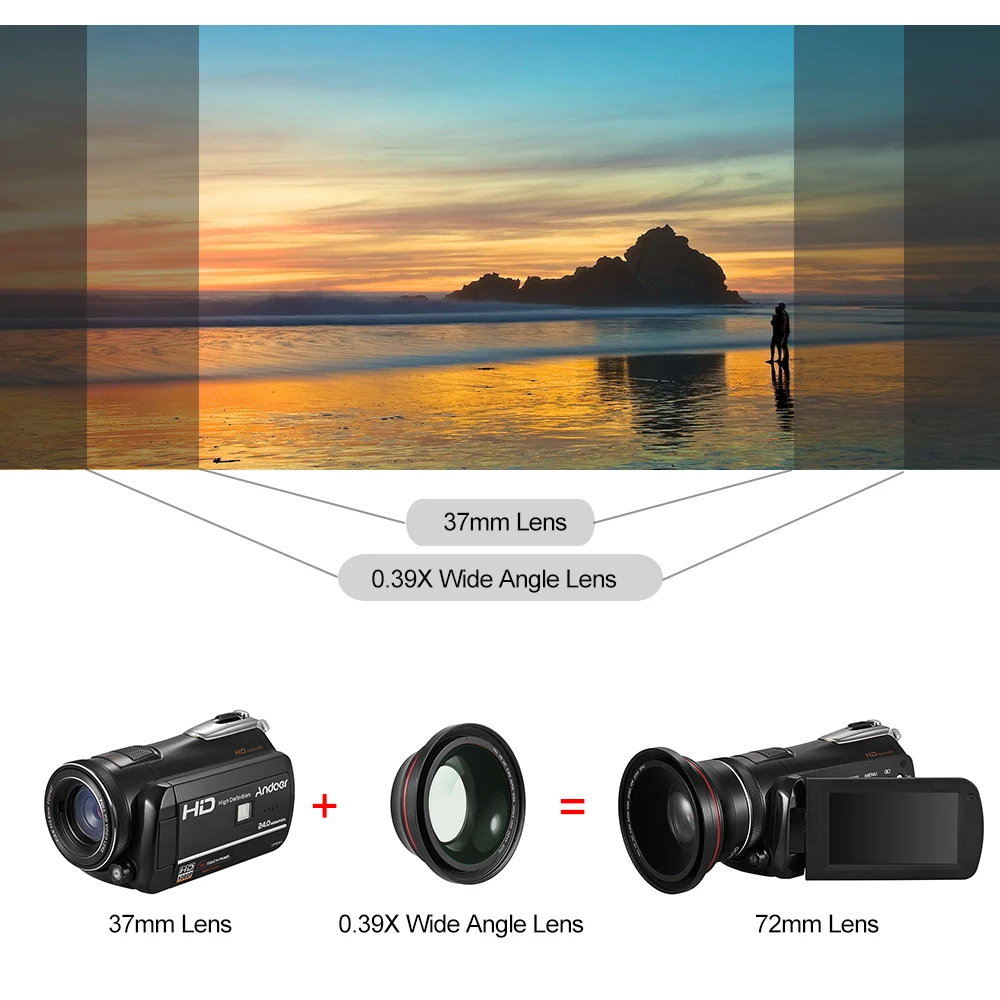 Andoer HDV D395 Цифровая видеокамера DV WiFi 1080P FHD 24 м + макрообъектив/пульт дистанционного