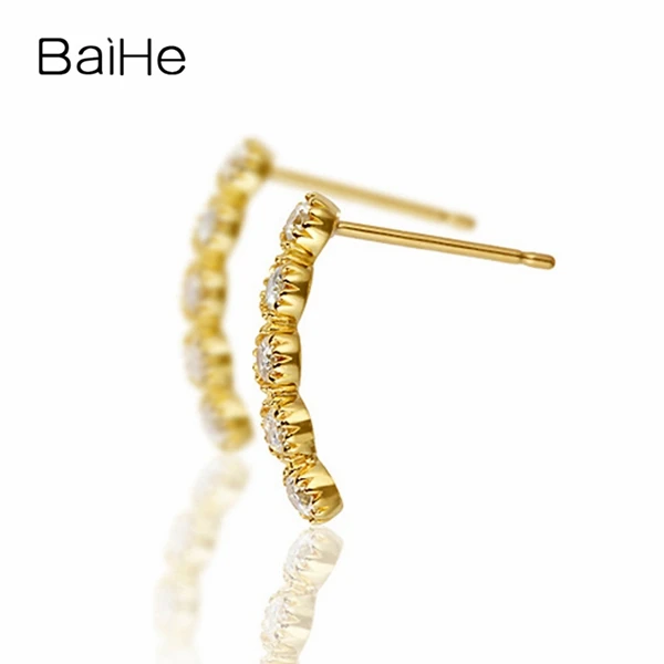 BAIHE Solid 14 K желтое золото 0.32ct H/SI круглая огранка натуральные Алмазы обручальные модные ювелирные изделия Уникальные серьги-гвоздики