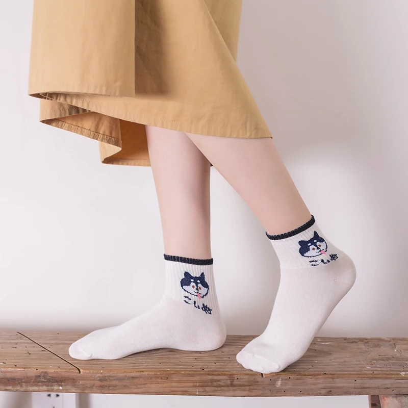 5 пар/уп. кавайные японские собаки женские носки белые Harajuku милые Мультяшные
