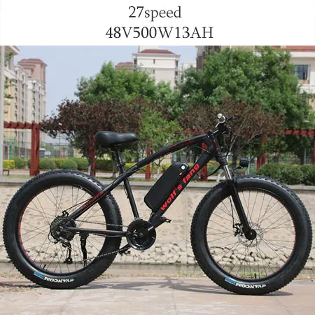 b-Black red Wolf's fang горный велосипед, электрический велосипед 48В 500Вт 13ач 27 скоростей 26X4,0, мощный Электрический толстый велосипед, литиевая батарея, внедорожный велосипед - Цвет: b-Black red