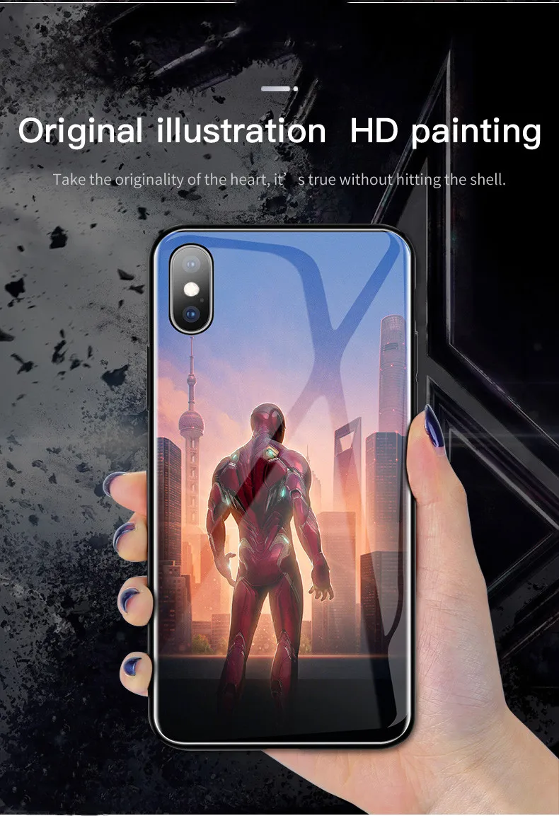 Marvel Coque роскошный стеклянный чехол для телефона Железный человек Америка Капитан силиконовый чехол для iPhone 6 6s 7 8 Plus X XS Max XR Мстители Funda