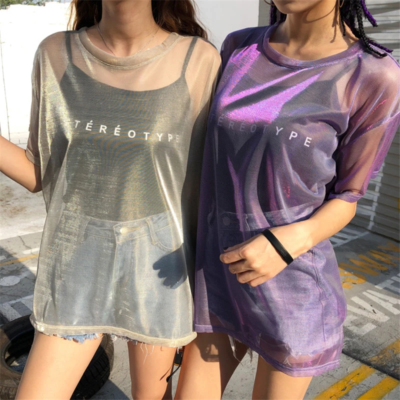 Прозрачные топы из двух частей Harajuku стильные модные женские футболки яркие