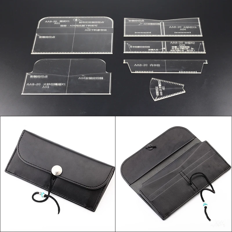 

1Set Leathercraft Acrylic Long Style Wallet Purse Pattern Stencil Template 20.5x9.5x2cm
