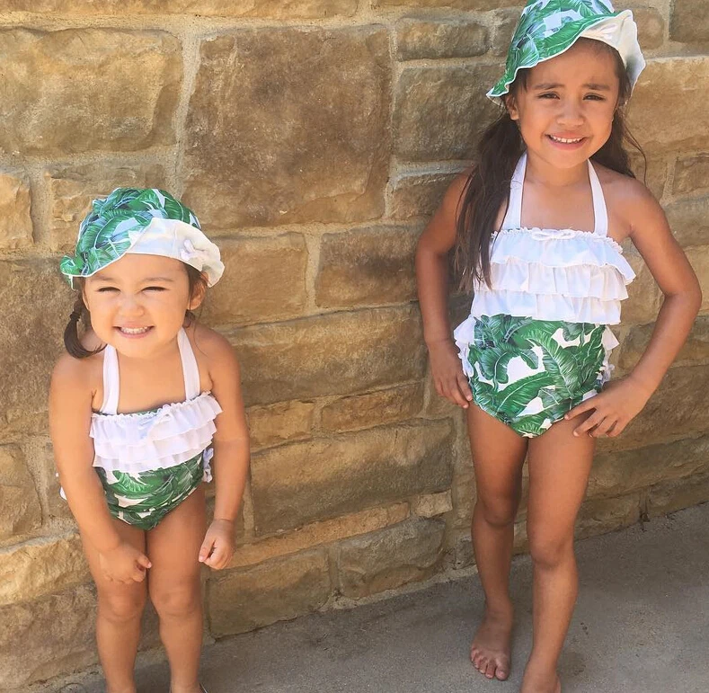 2 шт. детский купальник с открытой спиной и листьями пальмы | Мать ребенок