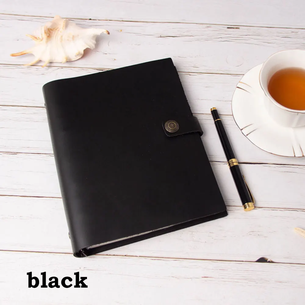 black Винтажные дневники формата А5, дневники, записная книжка из натуральной кожи, личный планировщик, записная книжка, серый, черный, коричневый, для путешествий, для эскизов, крутая - Цвет: black