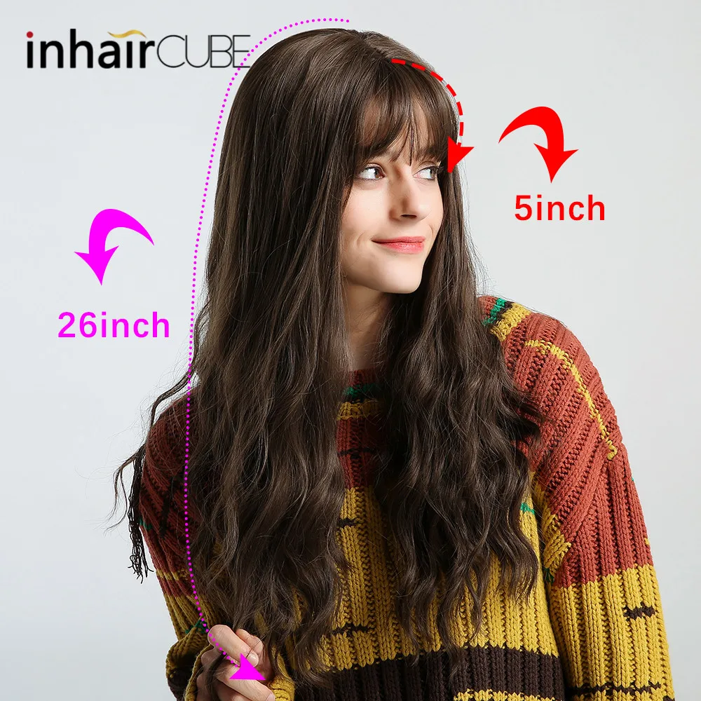 Накладные волосы Inhair Cube женские темно коричневые длинные волнистые Жаростойкие