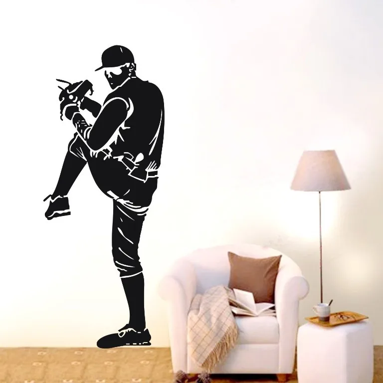 Free Shipping-decor sticker Baseball player sports Wall Decor Removable Vinyl Decal Sticker DIY Mural | Дом и сад