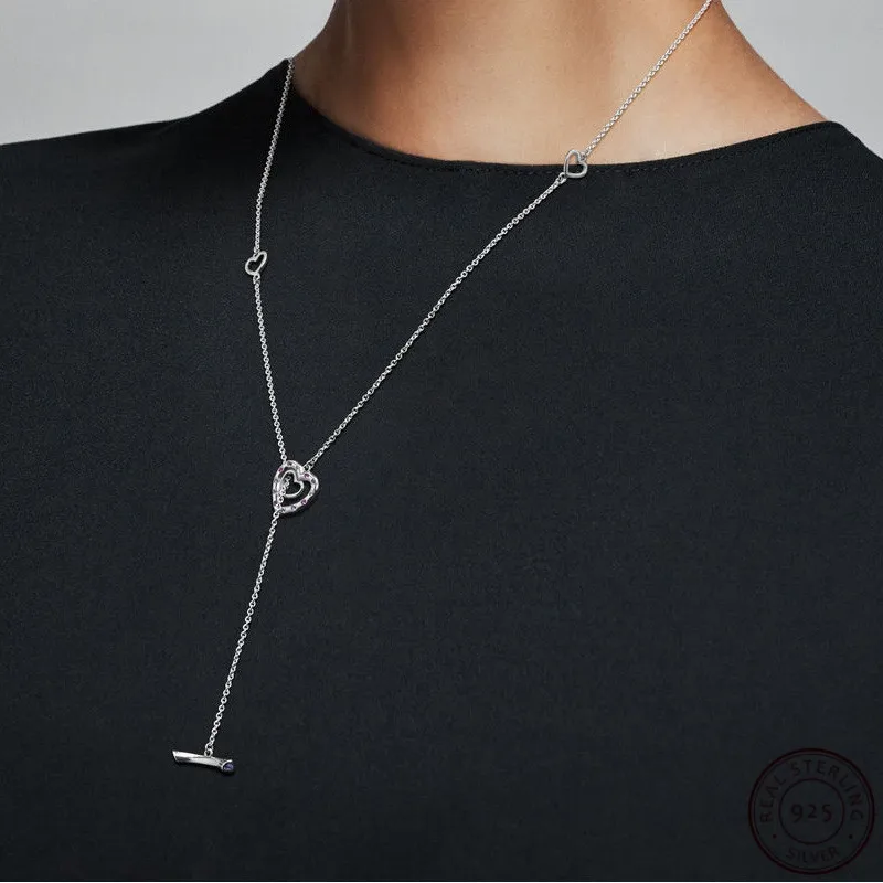 Новинка Длинные ожерелья с яркими сердцами 55 см для женщин серебро 925 пробы