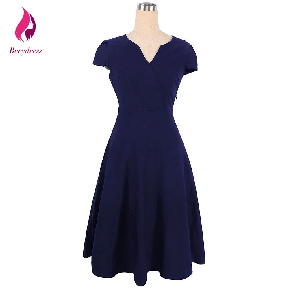 Berydress Retro 1950s Elegant Women Office Dress Navy Blue Vestido De Festa Formal Work Summer Dresses 2017 Audrey Hepburn | Женская