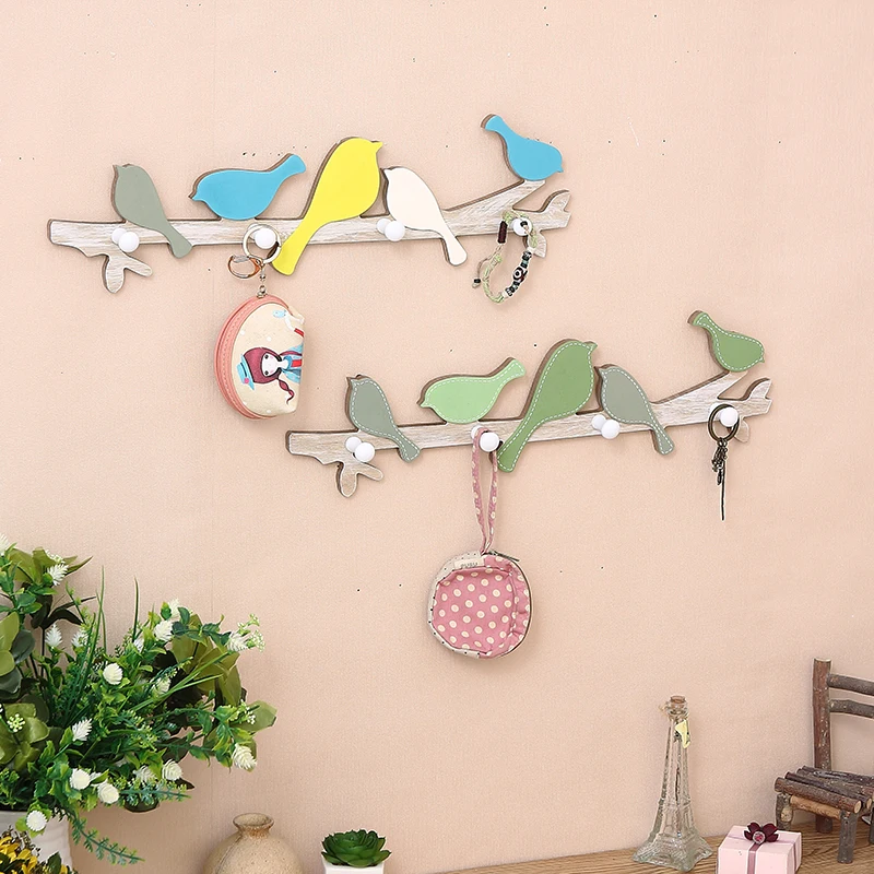 

Creative Colorful bird wood shelf clothes cat storage rack key holder wall hanging organizer home decor