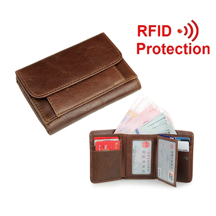 Кошелек мужской Стиль RFID БЛОКИРОВКА Бумажник Мужчины Винтаж Неподдельная Кожа Коровы Двойные Кошелек Держателя Карты RFID портмоне мужское