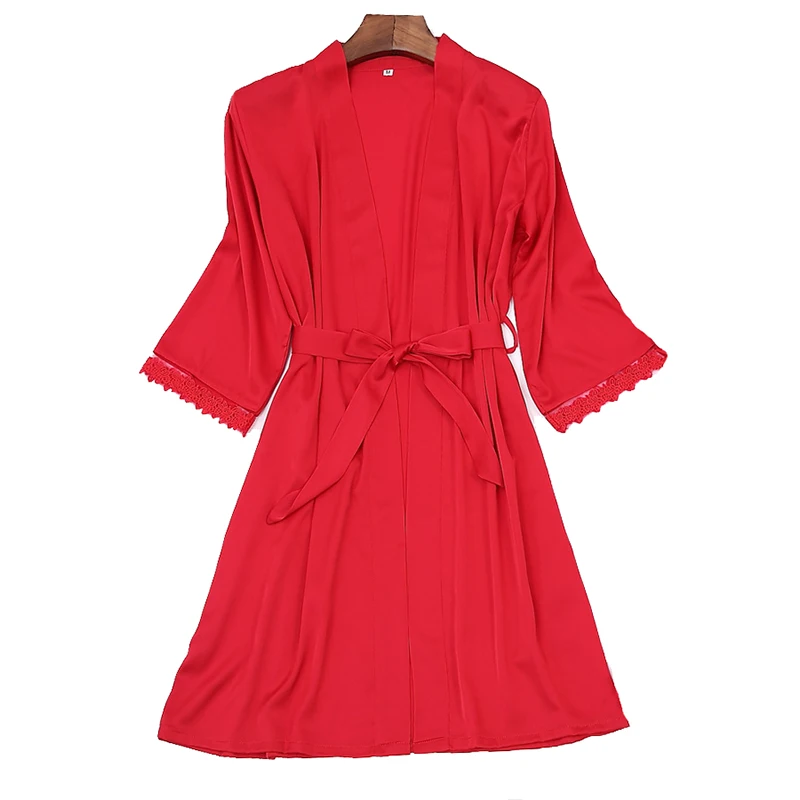 Шелковый полиэстер с коротким рукавом кружевные манжеты однотонные халаты