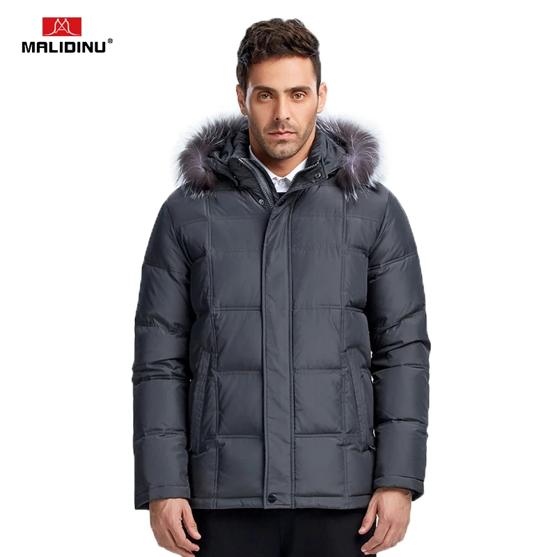 MALIDINU 2023 Men Down Jacket Winter Down Coat Real Fox Fur Mens Down Parka Thick Warm Winter Jacket Men Big Size Men Coats -30C