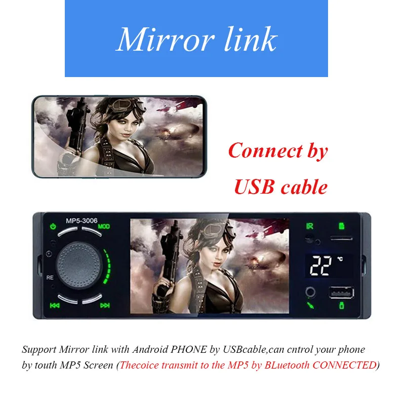 Автомобильный мультимедийный MP5-плеер Mirrorlink Авторадио 1 Din Bluetooth сенсорный экран