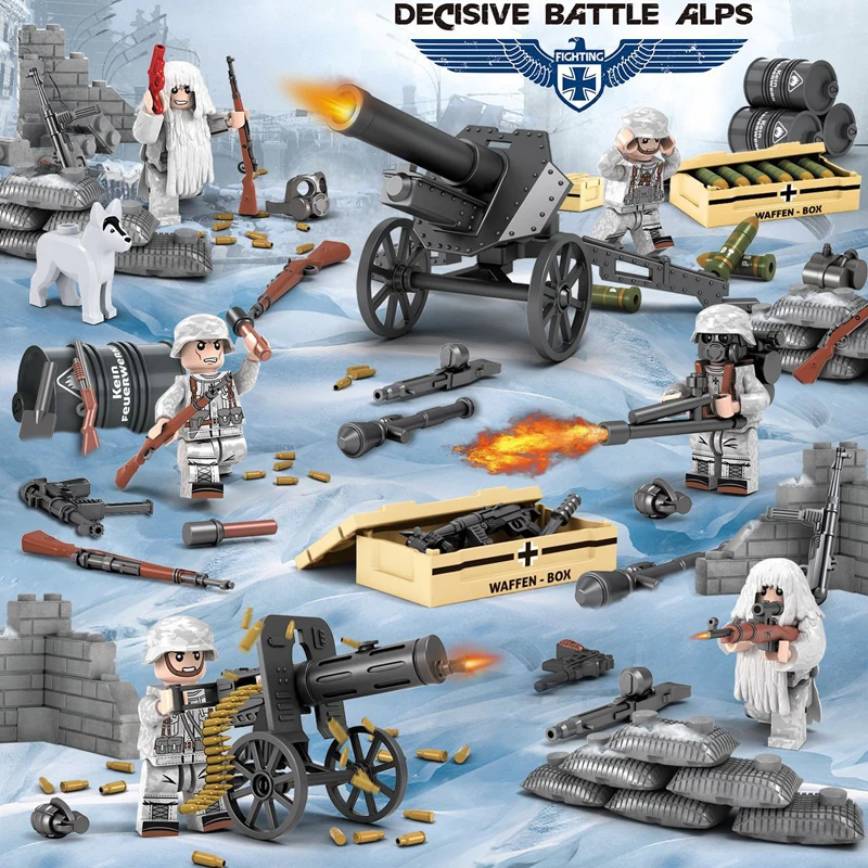 Военный brickmania битва в Альпах действие строительный блок ww2 армейских форс фигурки артерия Ghillie костюм коробка оружия кирпичная игрушка