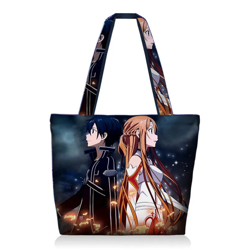 

Sword Art Online SAO Anime Double Sides Printed Hand Bag Shoulder Bag Women Men Shopping Bag Shopper Tote Canvas Zipper Bag