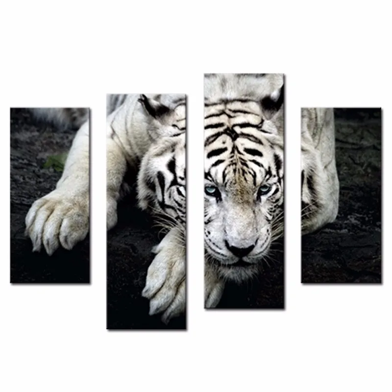 

Black And White Tiger Lie On Rock Wall Art Painting Tiger Picture Print On Canvas Animal Painting For Home Decoration