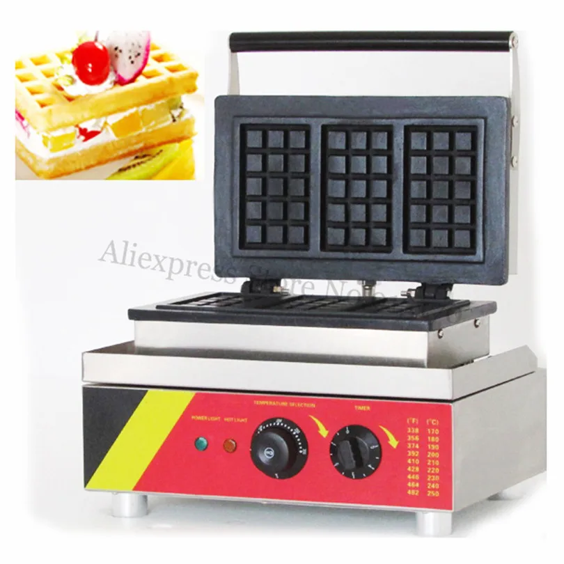 

Electric Commercial Square Waffle Machine Stainless Steel Waffle Maker 3 Moulds 220V 110V 1500W Brand New