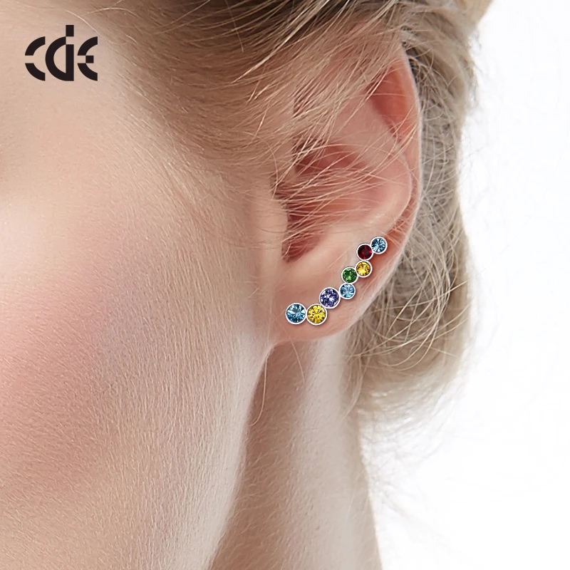 CDE 925 пробы, серебряные серьги, украшенные кристаллами Swarovski, круглые серьги-гвоздики, модные серьги, ювелирное изделие для женщин, подарок