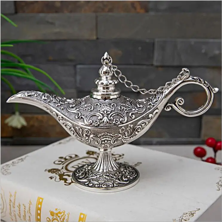 

20*12cm medium Wish Lamp Classic Rare Hollow Legend Aladding Magic Genie Lamps Retro Lamp Home Decoration Desk Decor Gift A03