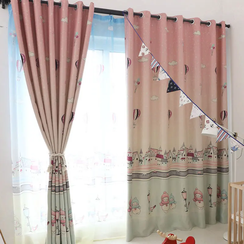 Шторы блэкаут для детской спальни льняные тюлевые занавески с мультяшным