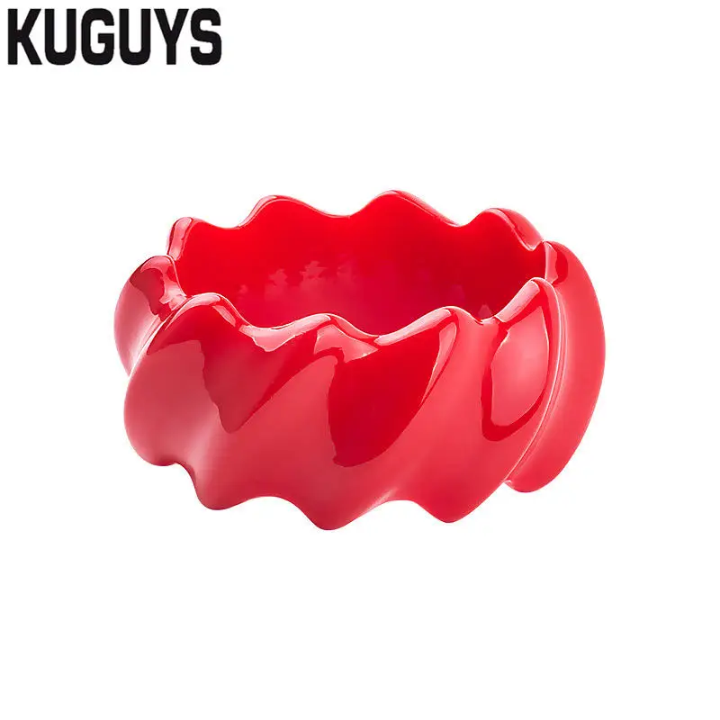 RED KUGUYS, модные ювелирные изделия из смолы, Красочные Широкие браслеты для женщин, Круглый геометрический волнистый спиральный Большой браслет, трендовые аксессуары - Окраска металла: RED