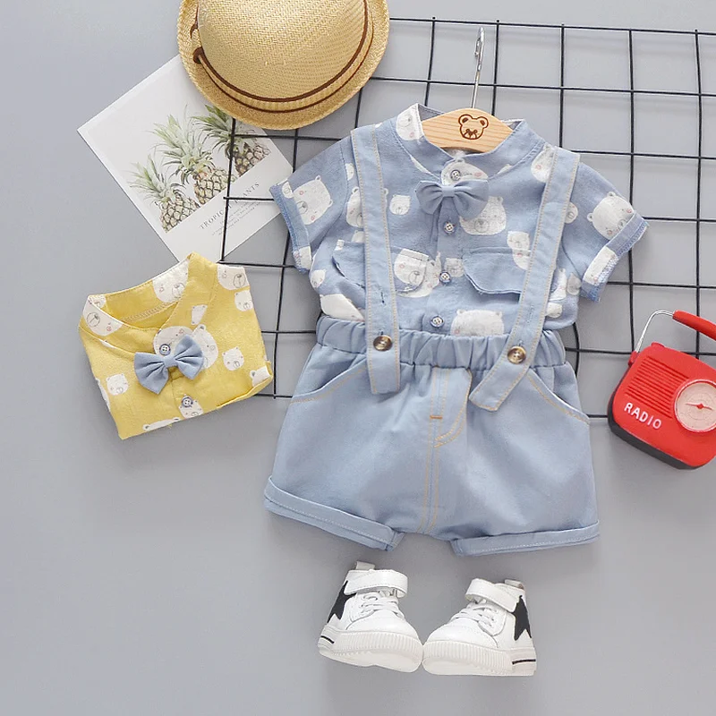 

Baby summer suit boy short-sleeved bib two-piece set of children's clothing children's clothing 1-3 years old