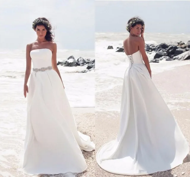 Сатиновое Милое Свадебное Платье С хрустальным поясом Простые Свадебные платья