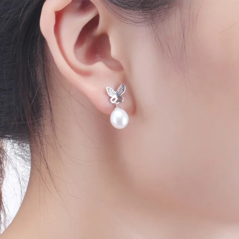 HENGSHENG Natural New Black Pearl Drop Earring Real 925 Sterling Silver Women Butterfly Earrings Fine Jewelry Gift Box 2018 | Украшения и