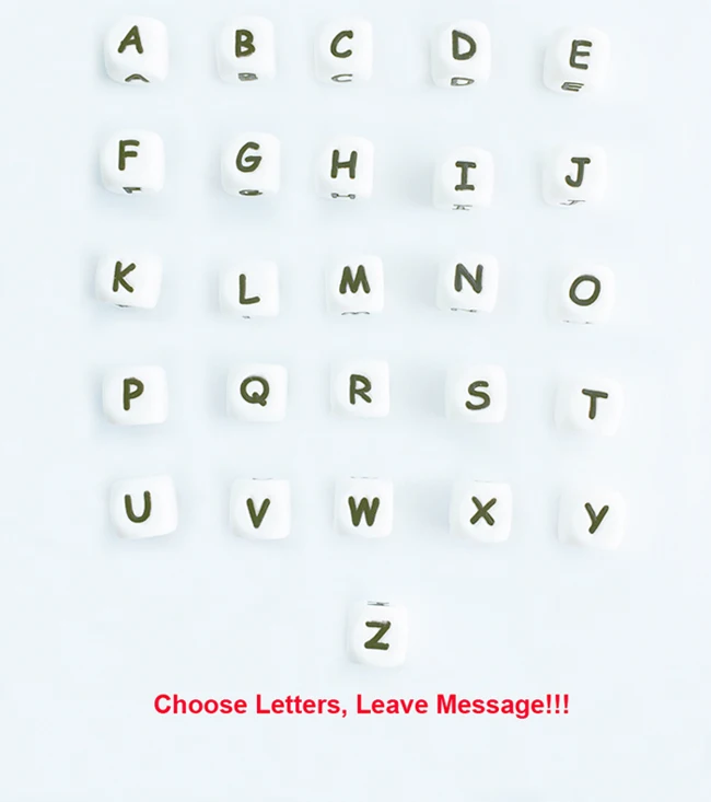 Choose letters 100pc Шт. 100 шт. силиконовые Алфавит бусины DIY имя на ребенка соски цепи зажимы Прорезыватель 12 мм Cube жевание бусина буква цепочки и ожерелья Прорезыватель игрушка - Цвет: Choose letters 100pc