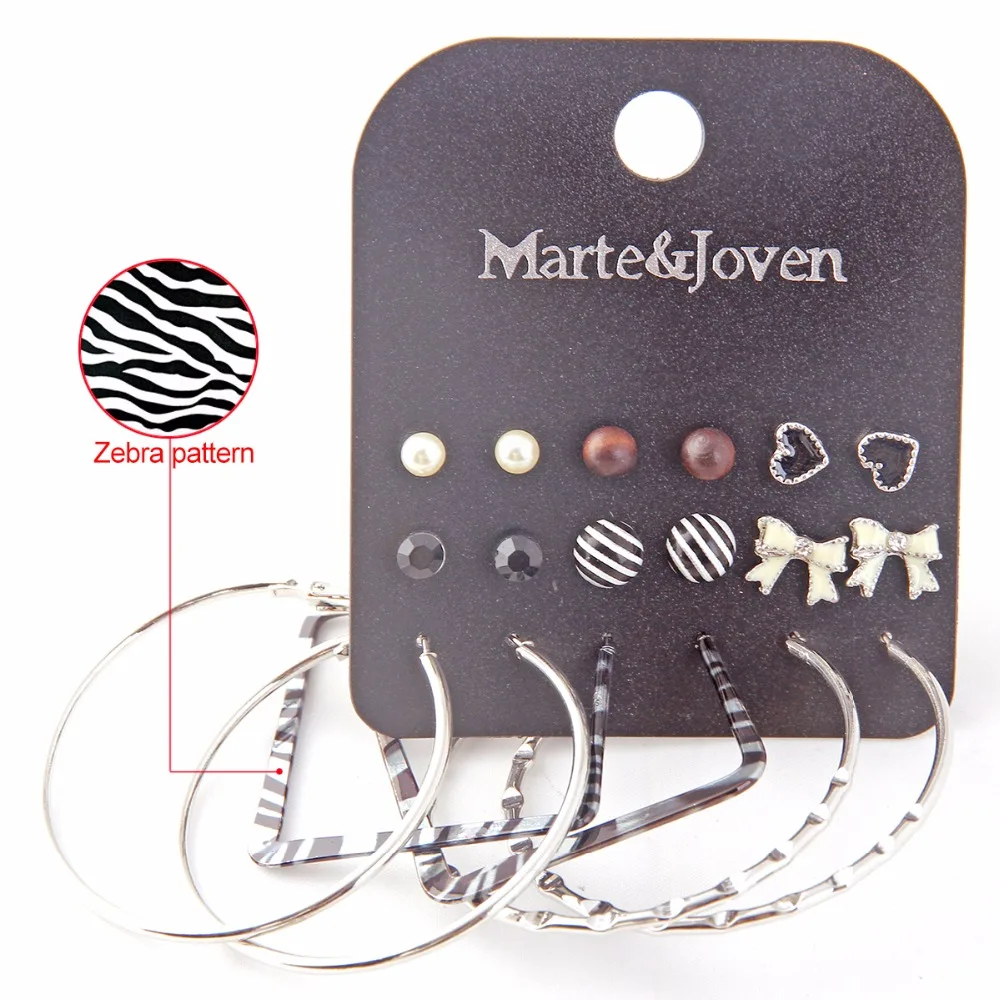 9 пар женские круглые/квадратные серьги-кольца с принтом зебры | Украшения и