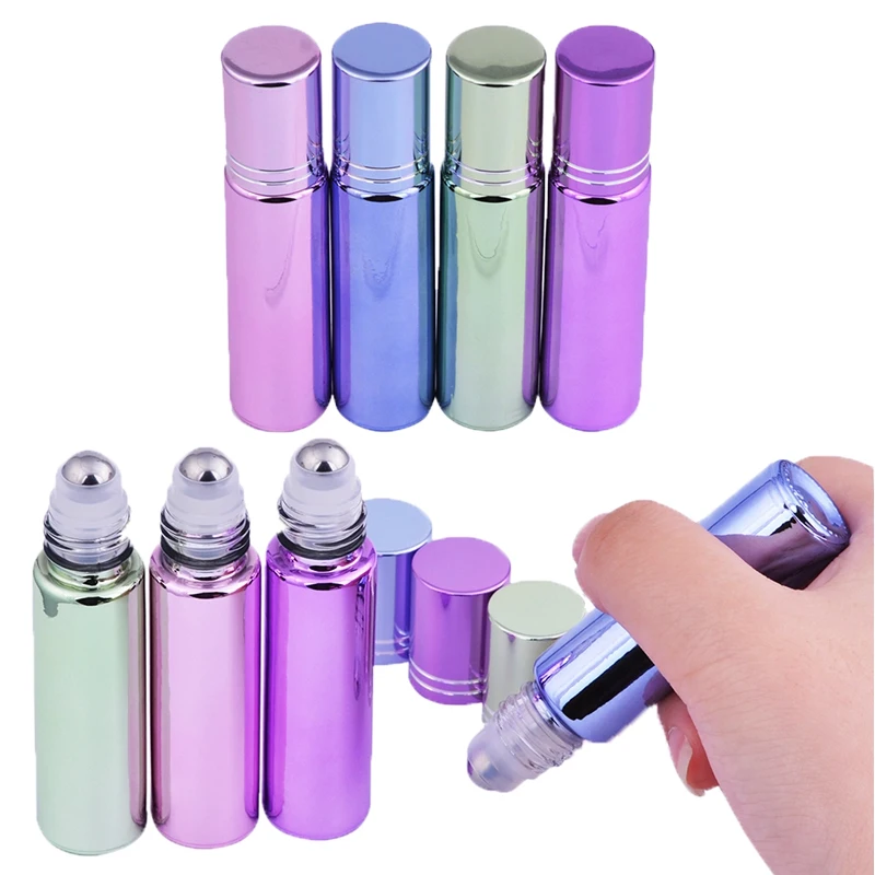

MUB - New Arrival (100pcs/lot) 10ml Mini Steel Roll-on For Essential Oils Refillable Travel UV Glass Perfume Empty Bottles