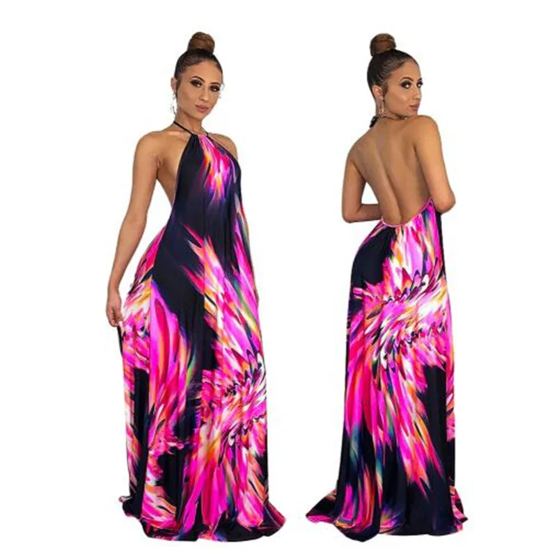Женское длинное платье с цветочным принтом Пляжное Платье туника макси вечернее