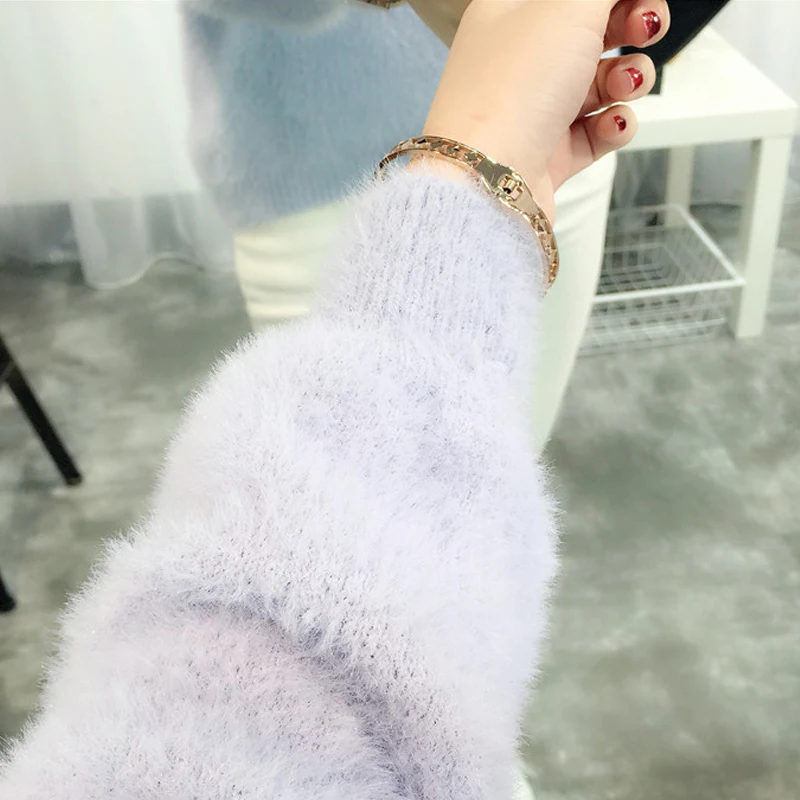 2019 New Mohair Women Autumn Winter Sweater O-neck Knitted Short Ladies Pull Femme Pullover 6 Colors High Quality | Женская одежда