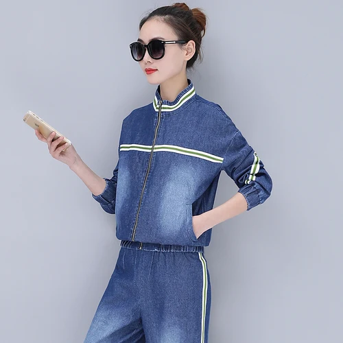 Sportswear Women 2018 New Spring Autumn Casual Striped Coat Long Pants Sporting Suits Patchwork Women's Sets 2 Plus Size | Женская