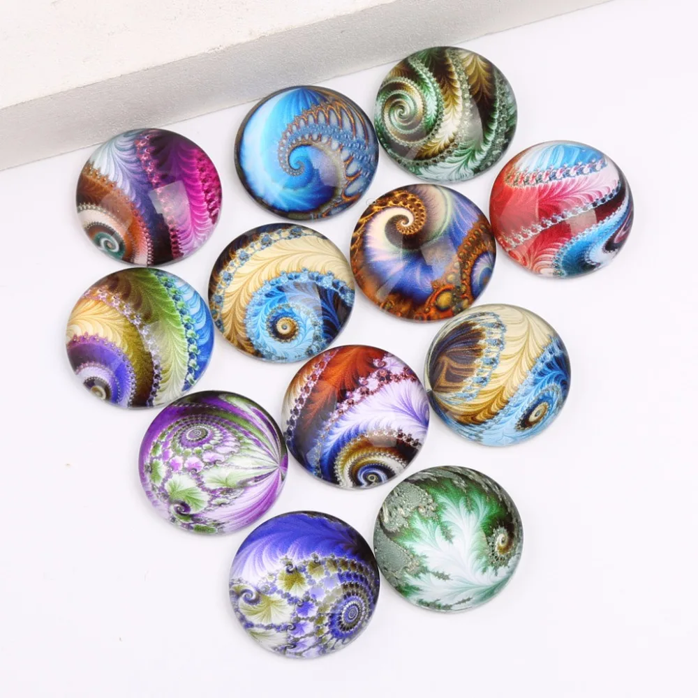 

onwear 20pcs/lot mixed swirl fractal photo round dome handamde diy jewelry glass cabochons 20mm 25mm in pairs