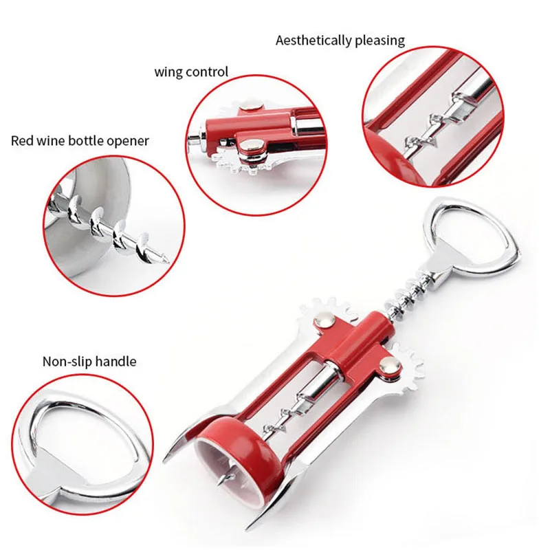 

OLOEY Kitchen Gadgets Zinc Wine Bottle Opener Professional Corkscrew Handle Openers Home Bar Accessories Tools Beet Cap Remover