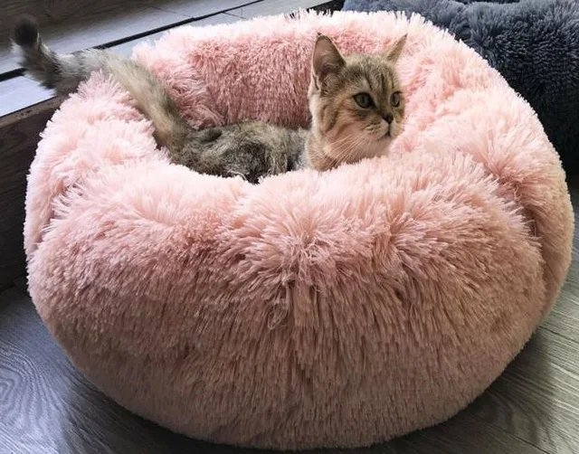 pink 50/60 см супер мягкая кровать для питомца питомника собака Круглые Солнцезащитные очки «Зимний теплый спальный мешок Плюшевая Игрушка Щенок Подушка Мат Портативный поставок диван - Цвет: pink