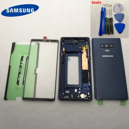 Чехол note9 с полным корпусом, задняя крышка со средней рамкой+ Переднее стекло, запасные части для samsung Galaxy NOTE 9 N960 N960F - Цвет: Note 9 blue