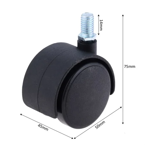 no brake 2inch 10mm 1 шт. Сменные бесшумные поворотные ролики офисное кресло черное пластиковое мебельное оборудование колеса для дивана роликовые Ролики 8 мм 10 мм - Цвет: no brake 2inch 10mm
