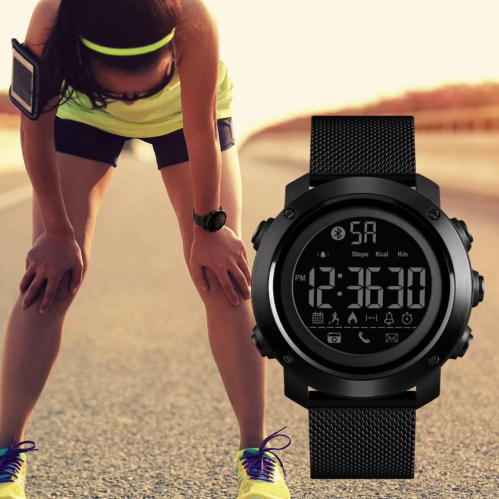 SKMEI Bluetooth спортивные Смарт часы для мужчин 5 бар водонепроницаемый шагомер