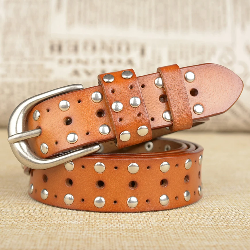 Женский ремень из натуральной воловьей кожи декоративные повседневные заклепки