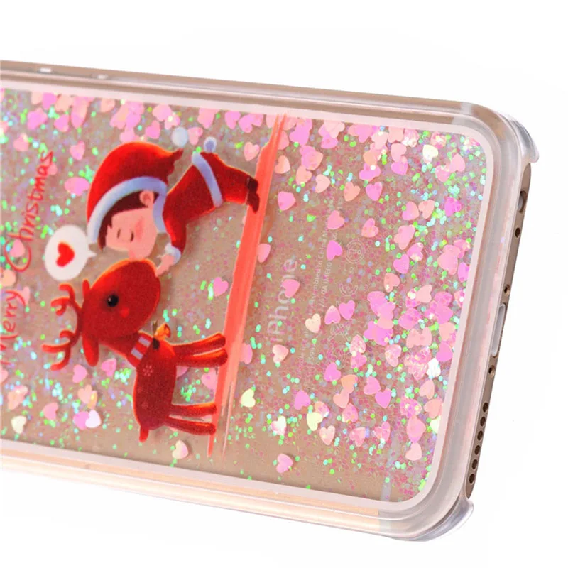 KMAX Phone Case hard clear For iPhone 6 6S 7 8 Plus Samsung S6 S7 Edge Christmas Glitter Love Heart Liquid Quicksand cheap sale |