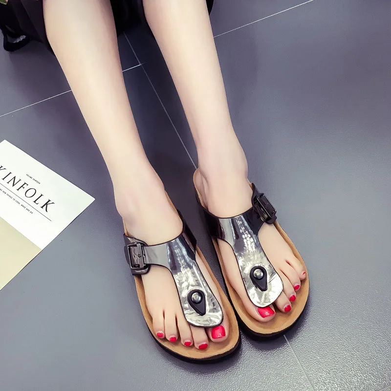 New Bling Beach Cork Flip Flops Slippers 2018 Casual Summer Women Sequins Print Slip on Slides Shoe Plus Size ME149 | Обувь