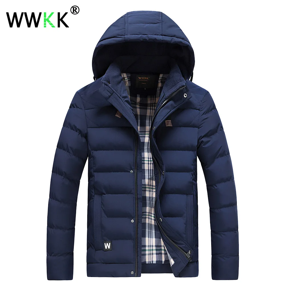 Dark blue WWKK, зимняя куртка, теплая парка для мужчин, Тренч, пальто, Мужская одежда, хлопковая подкладка, Аляска, куртка для подростков, ветрозащитная, водонепроницаемая, верхняя одежда - Цвет: Dark blue