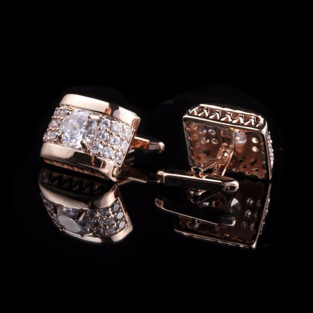 

JAVRICK 1Pair Crystal Rhinestone Mens Golden Shirt Cufflinks Wedding Party Gift