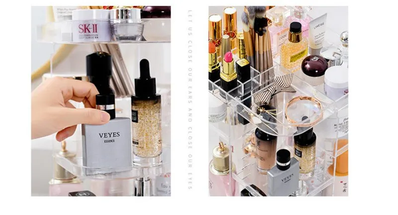 360-degree Rotating Makeup Organizer cosmetic Display Case round jewelry storage rack box Adjustable Cosmetic Storage Rack