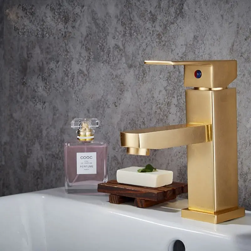 Gold Square Роскошный кран для раковины для ванной комнаты, алюминиевый кран для холодной и горячей воды, смеситель на бортике, кран с одной ручкой, кран для раковины, кран для раковины - Цвет: Gold Square